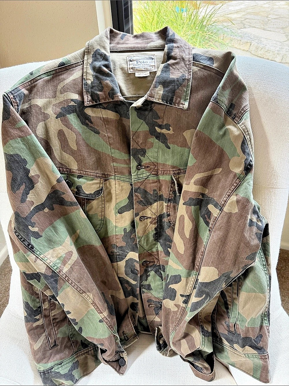 Polo Ralph Lauren Camo Denim Trucker Jacket Green & Brown XLT